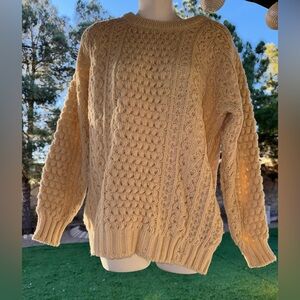 Vintage 80’s Malinmor Hand Knit Wool Cable Knit Fisherman’s Sweater Beige